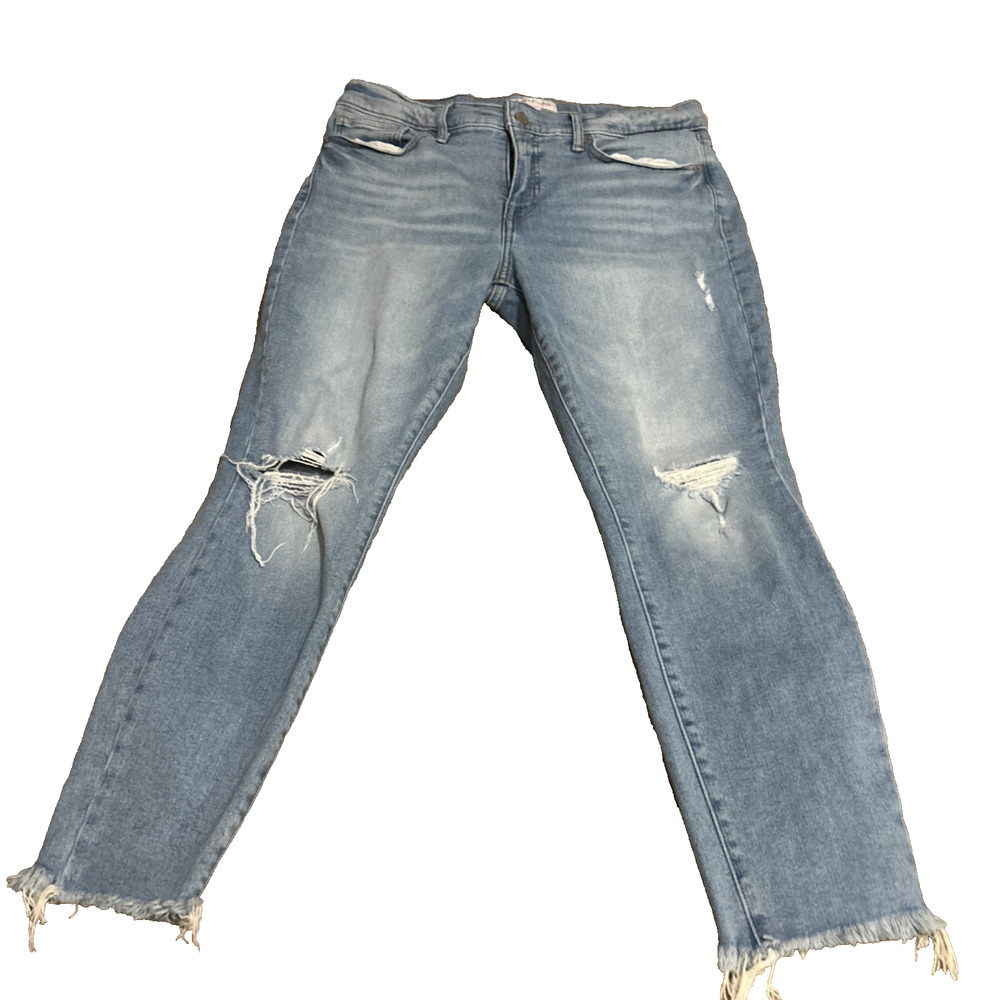 Lucky Brand Jeans Womens 12 Blue Ankle Mid Rise Skinny Ava Distressed Frayed Hem